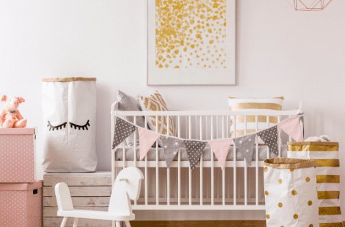 baby nursery design decor how to decorate crib lights hamper basket furniture rocking chair glider gender neutral girl boy pink blue green yellow white black clean fresh bright newborn baby crib layette bassinet